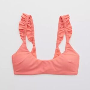 Aerie Coral Pink Ruffle Scoop Bikini Top‎ Swimsuit NEW